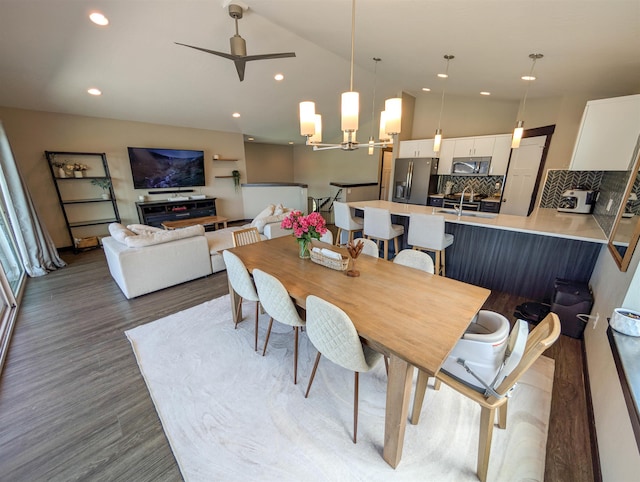 11614 E Rivercrest Dr, Spokane Valley, WA 99206 - dining space with wood finished floors, recessed lighting, and vaulted ceiling