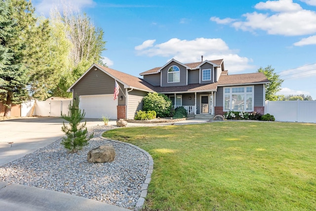 14706 N Mckinnon Ct, Mead, WA 99021 - traditional-style house featuring brick siding, driveway, an attached garage, and covered porch