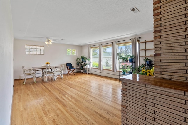 3205 W Hoffman Ave, Spokane, WA 99205 - dining area featuring light wood-style flooring, a ceiling fan, and a baseboard heating unit