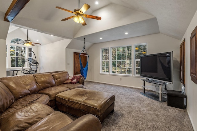 16417 N Napa Ln, Spokane, WA 99208 - living room featuring lofted ceiling, ceiling fan, carpet floors, healthy amount of natural light, and recessed lighting