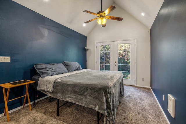 16417 N Napa Ln, Spokane, WA 99208 - carpeted bedroom featuring access to exterior, recessed lighting, french doors, ceiling fan, and high vaulted ceiling