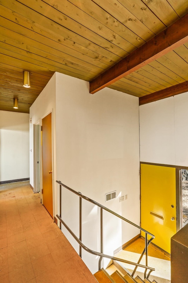 3717 E 17th Ave, Spokane, WA 99223 - hall featuring a wooden ceiling with exposed beams