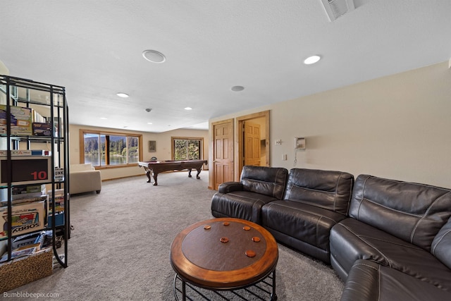 32261 N Leclerc Rd, Ione, WA 99139 - living room with billiards table, carpet flooring, and recessed lighting