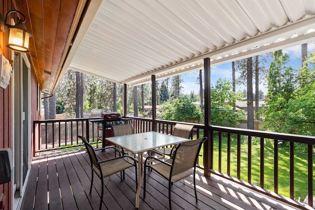 11905 N Atlantic St, Spokane, WA 99218 - wooden terrace with outdoor dining area and a lawn