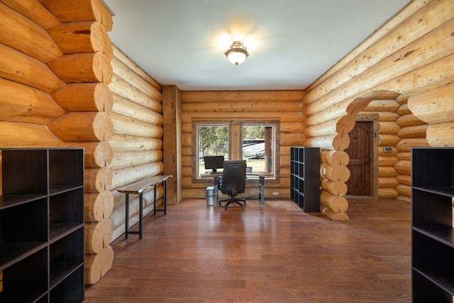 15611 W Pine Bluff Rd, Nine Mile Falls, WA 99026 - office area with wood finished floors and rustic walls