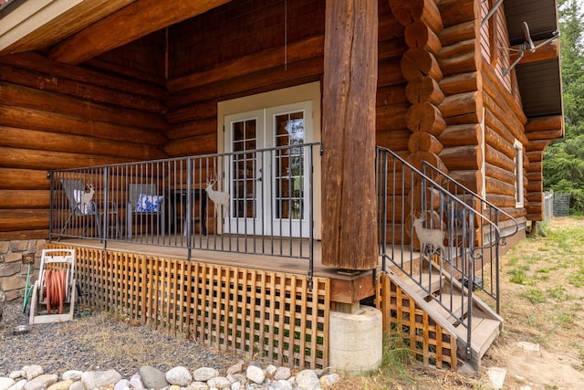 15611 W Pine Bluff Rd, Nine Mile Falls, WA 99026 - wooden terrace featuring french doors and stairway