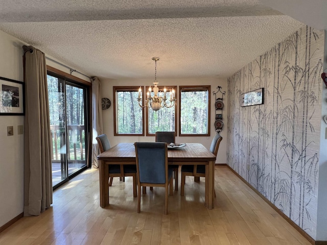 4605 W Pinto Rd, Cheney, WA 99004 - dining room featuring a chandelier, light wood-style flooring, a textured ceiling, and wallpapered walls