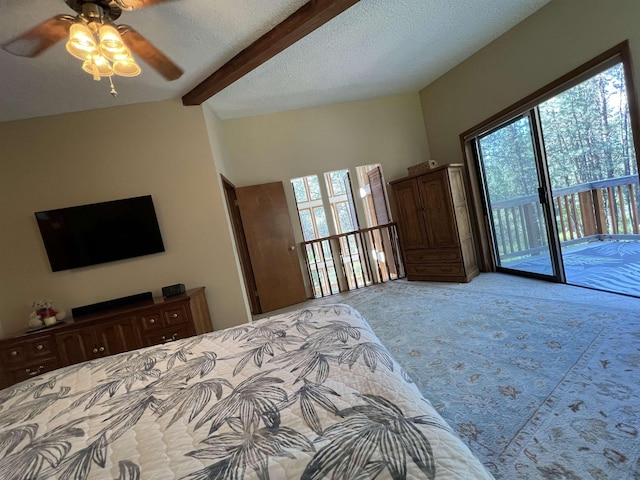4605 W Pinto Rd, Cheney, WA 99004 - bedroom featuring access to exterior, light colored carpet, multiple windows, a textured ceiling, and a ceiling fan