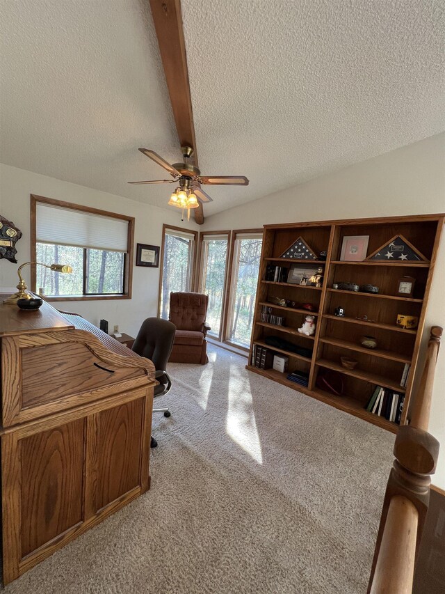 4605 W Pinto Rd, Cheney, WA 99004 - carpeted office featuring a textured ceiling, ceiling fan, and vaulted ceiling