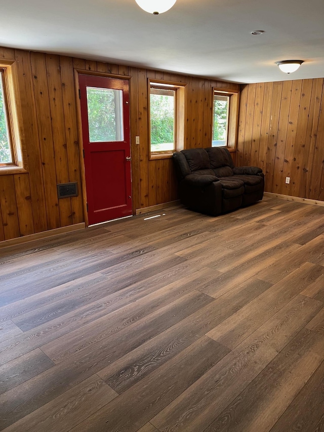 10520 N College Cir, Spokane, WA 99218 - living room with wood finished floors and wood walls