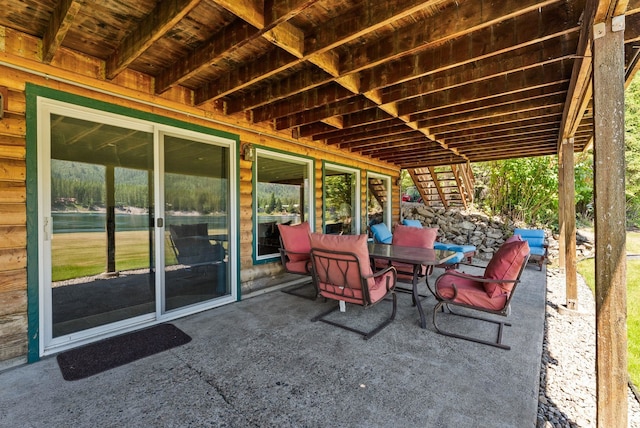 161 S Alaska Ln, Cusick, WA 99119 - view of patio featuring stairs and outdoor dining area