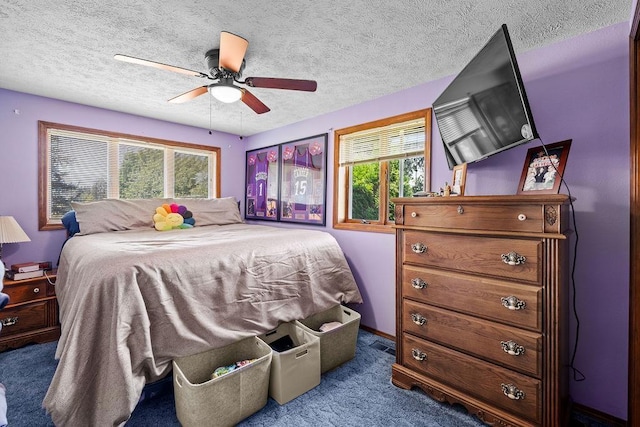 4821 S Conklin Rd, Greenacres, WA 99016 - bedroom featuring carpet floors, a textured ceiling, and a ceiling fan