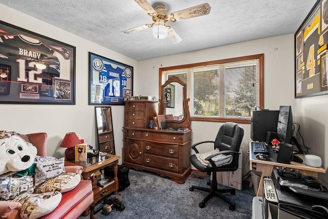 4821 S Conklin Rd, Greenacres, WA 99016 - carpeted office featuring a textured ceiling and ceiling fan
