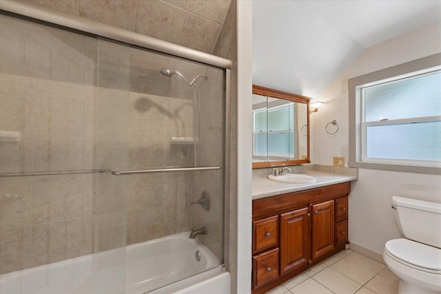 1007 W 15th Ave, Spokane, WA 99203 - full bathroom with vaulted ceiling, tile patterned flooring, vanity, and shower / bath combination with glass door