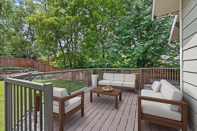 1007 W 15th Ave, Spokane, WA 99203 - deck with an outdoor hangout area, a fenced backyard, and view of scattered trees