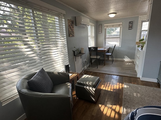 820/828 W 11th Ave, Spokane, WA 99204 - dining space with a wall unit AC, hardwood / wood-style floors, and ornamental molding