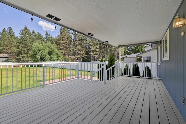 15618 N Chronicle Ct, Mead, WA 99021 - wooden deck featuring a lawn and view of scattered trees