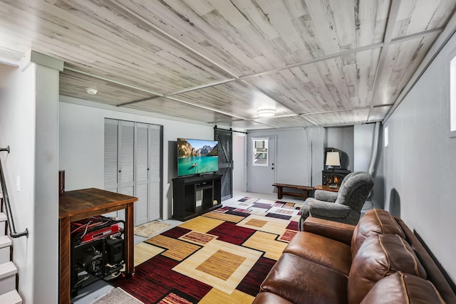 882 Diamond Creek Rd, Newport, WA 99156 - living area featuring a barn door and wooden ceiling