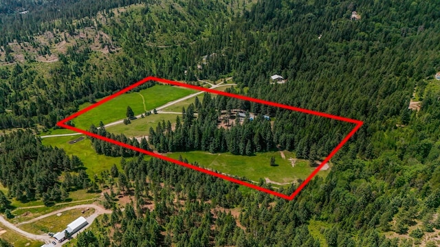 882 Diamond Creek Rd, Newport, WA 99156 - aerial view of property and surrounding area featuring a forest and property parcel outlined