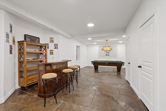 12710 E Kronquist Rd, Mead, WA 99021 - playroom featuring stone tile flooring, a bar, billiards, and recessed lighting