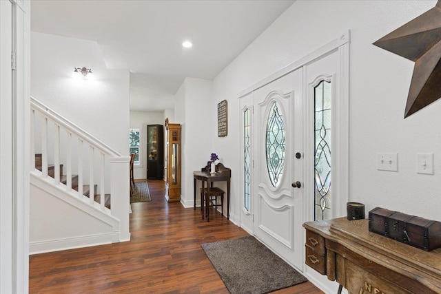 12710 E Kronquist Rd, Mead, WA 99021 - foyer entrance featuring wood finished floors, stairs, and recessed lighting