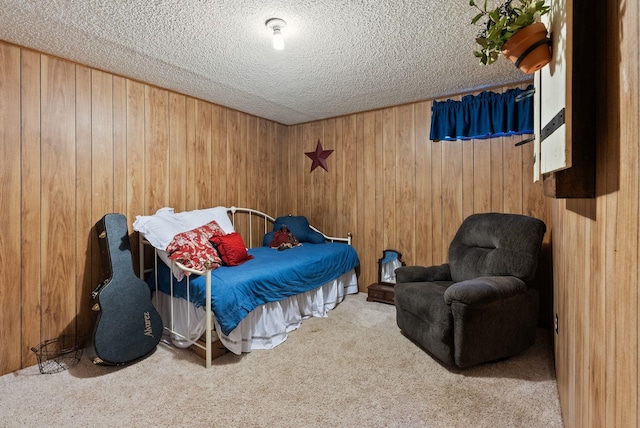 25210 E Bradshaw Rd, Fairfield, WA 99012 - bedroom featuring carpet floors, wooden walls, and a textured ceiling