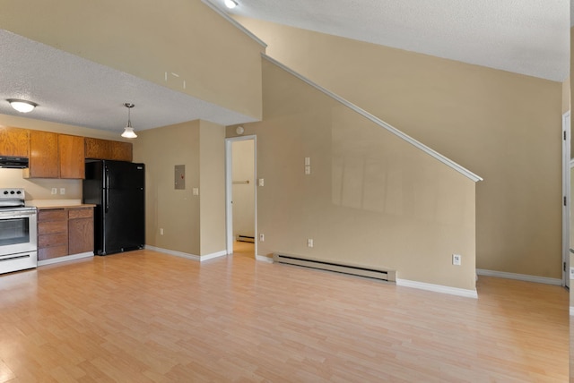 8612 N Mayfair Rd Unit 6, Spokane, WA 99208 - unfurnished living room with a baseboard heating unit, light wood-type flooring, a textured ceiling, and electric panel