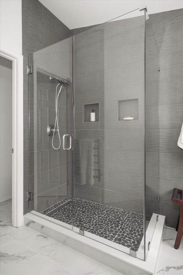 8422 E Sandlewood Ln, Spokane, WA 99217 - full bathroom featuring marble finish flooring and a shower stall