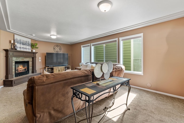 5981 Blackstone Way, Nine Mile Falls, WA 99026 - living room featuring carpet flooring and a stone fireplace