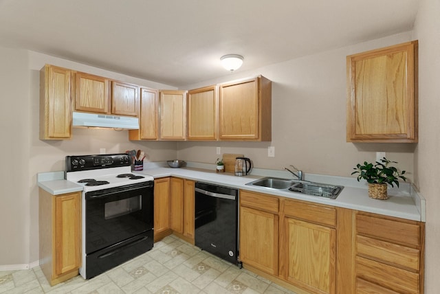 5981 Blackstone Way, Nine Mile Falls, WA 99026 - kitchen featuring black dishwasher, electric range, under cabinet range hood, and light countertops