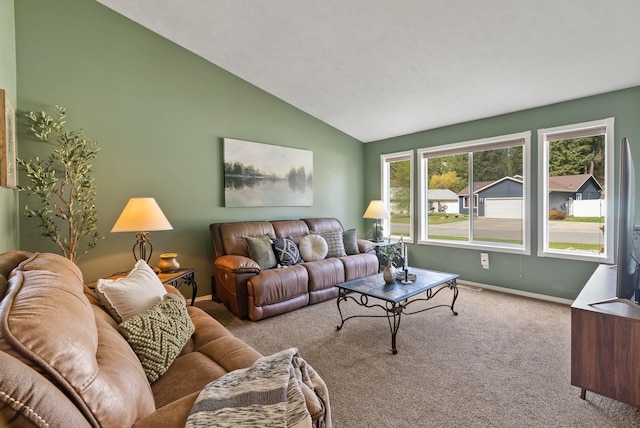 5981 Blackstone Way, Nine Mile Falls, WA 99026 - carpeted living room featuring baseboards and high vaulted ceiling