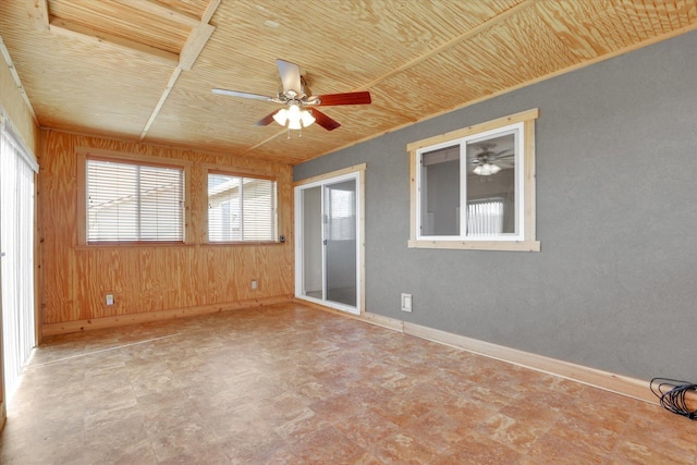 7316 S Dour St, Cheney, WA 99004 - spare room with ceiling fan, wooden ceiling, and wooden walls