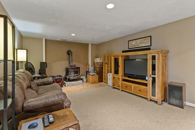 15007 W Willynwood Ln, Nine Mile Falls, WA 99026 - carpeted living area with a wood stove and recessed lighting