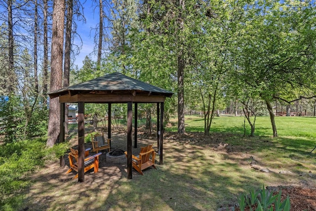15007 W Willynwood Ln, Nine Mile Falls, WA 99026 - view of green lawn with a gazebo and an outdoor fire pit