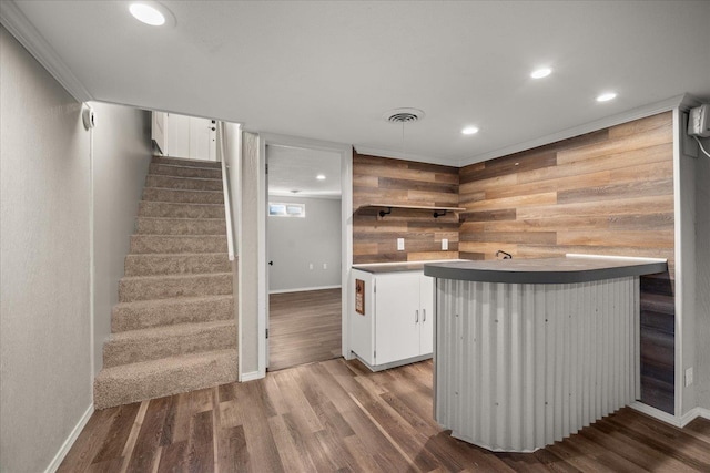 5615 N Forest Blvd, Spokane, WA 99205 - kitchen with white cabinets, open shelves, wood finished floors, and recessed lighting