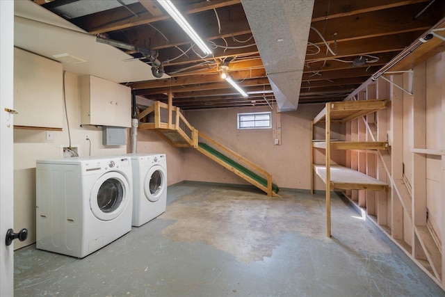 5615 N Forest Blvd, Spokane, WA 99205 - below grade area featuring washer and clothes dryer, stairway, and electric panel