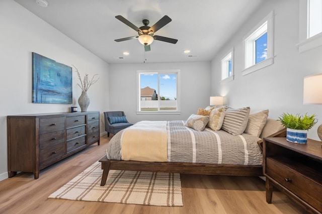 1714 S Moen St Unit 2/1Umpqua, Spokane Valley, WA 99016 - bedroom with light wood-style flooring, recessed lighting, and ceiling fan