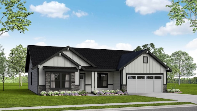 18126 E Barclay Ct Unit 3/4Snowbrush, Spokane Valley, WA 99016 - modern farmhouse with board and batten siding, stone siding, roof with shingles, and a garage
