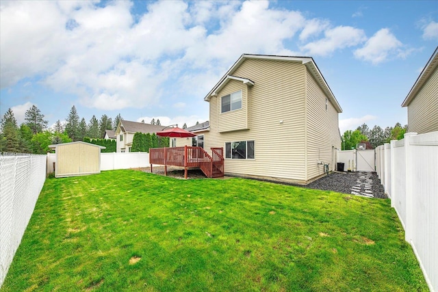 4031 S Bates Rd, Spokane Valley, WA 99206 - back of house featuring a fenced backyard, a deck, and a storage shed