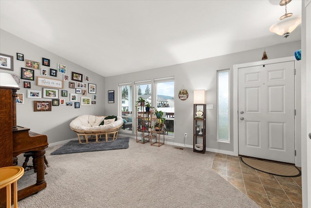 4031 S Bates Rd, Spokane Valley, WA 99206 - carpeted entrance foyer featuring lofted ceiling and baseboards