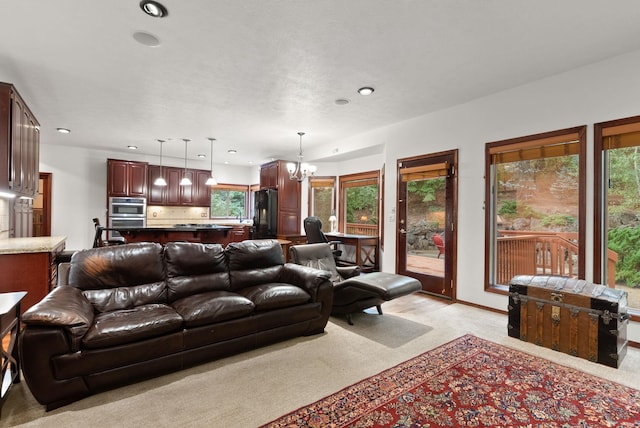 12910 S Fairway Ridge Ln, Spokane, WA 99224 - living area with a chandelier, light carpet, healthy amount of natural light, and recessed lighting