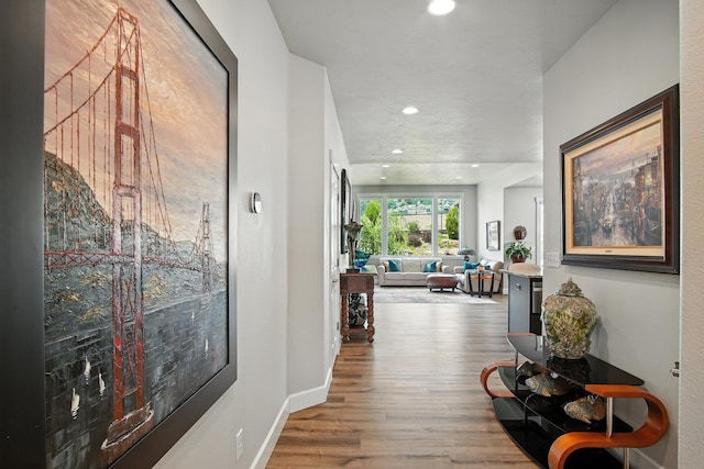 2630 S Fairmont Estates Ct, Greenacres, WA 99016 - hall featuring wood finished floors and recessed lighting