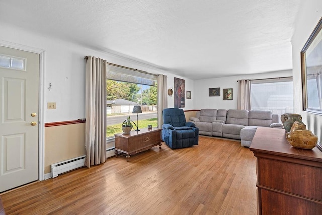 5204 N Belt St, Spokane, WA 99205 - living area featuring light wood-style flooring and a baseboard radiator