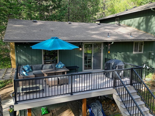 12720 E Kiowa Ct, Spokane Valley, WA 99206 - deck featuring an outdoor living space, area for grilling, and stairs