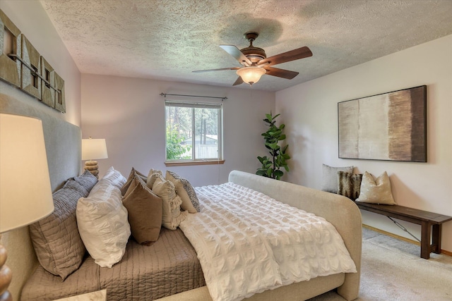 8410 N Pine Meadows Ln, Nine Mile Falls, WA 99026 - bedroom with light colored carpet, a textured ceiling, and ceiling fan