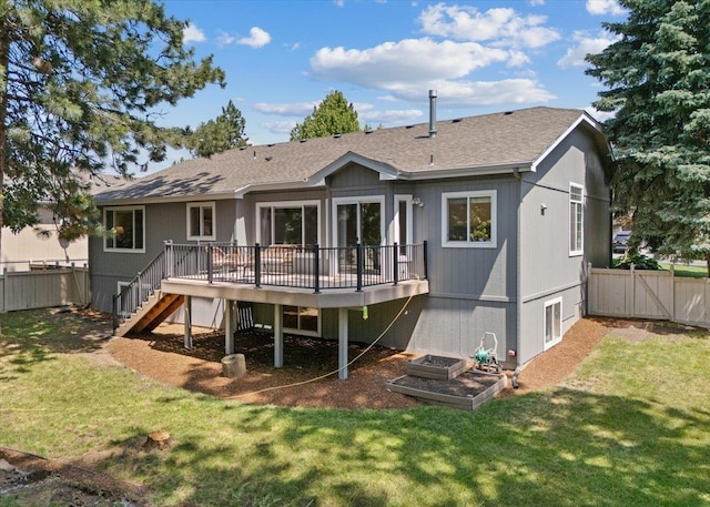 4216 S Tenfel Ln, Spokane, WA 99223 - rear view of property with stairs, a wooden deck, and roof with shingles