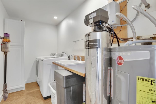 4669 Williams Valley Rd Unit D, Clayton, WA 99110 - washroom with washing machine and clothes dryer, electric water heater, light tile patterned flooring, and recessed lighting