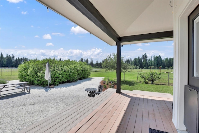 4669 Williams Valley Rd Unit D, Clayton, WA 99110 - deck featuring a lawn, a rural view, and a patio