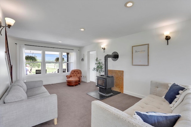 4669 Williams Valley Rd Unit D, Clayton, WA 99110 - carpeted living area featuring a wood stove and recessed lighting