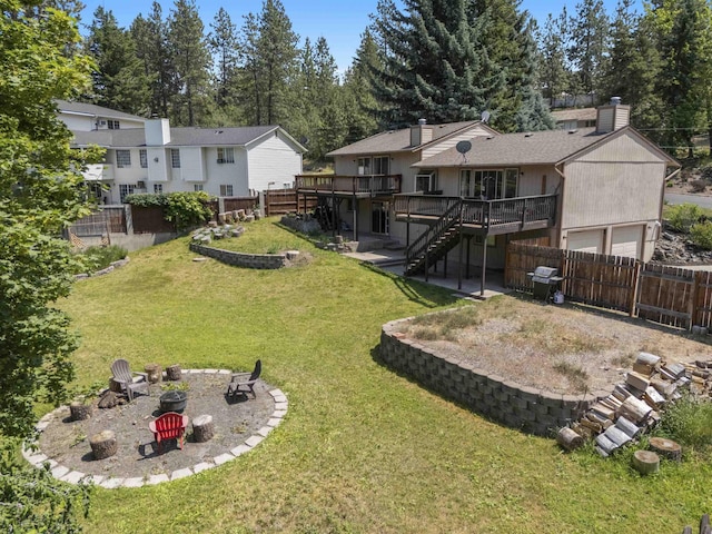 3114 W 20th Ave, Spokane, WA 99224 - fenced backyard featuring a deck, an outdoor fire pit, stairs, and a patio
